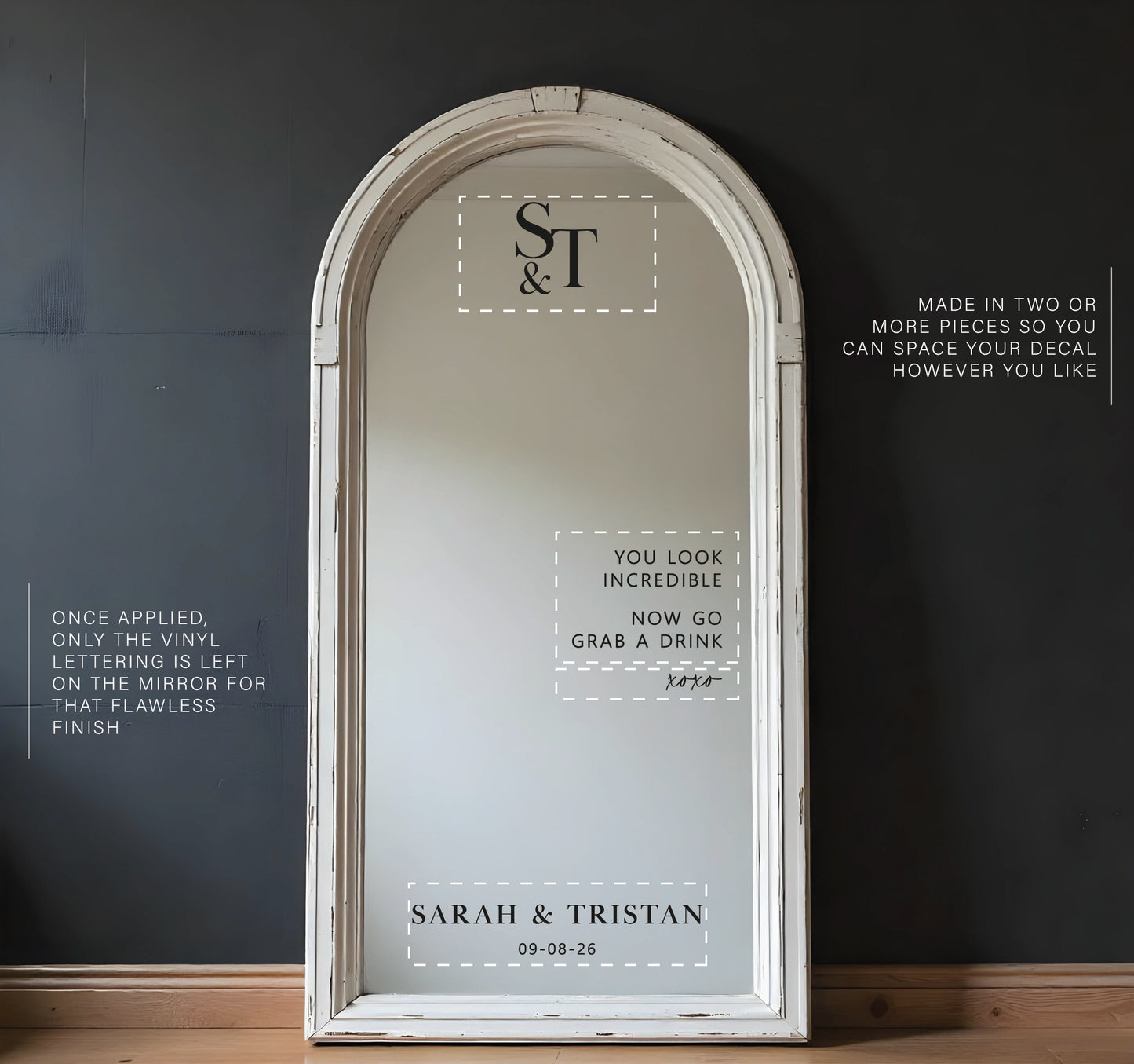 Wedding Mirror Decal Monogram Initials Names and Date Custom Vinyl Sticker Wedding Welcome Sign Mirror Signage 43