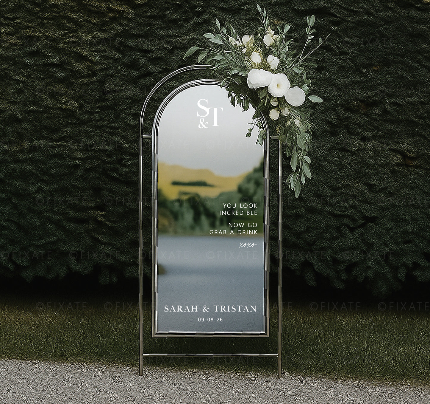 Wedding Mirror Decal Monogram Initials Names and Date Custom Vinyl Sticker Wedding Welcome Sign Mirror Signage