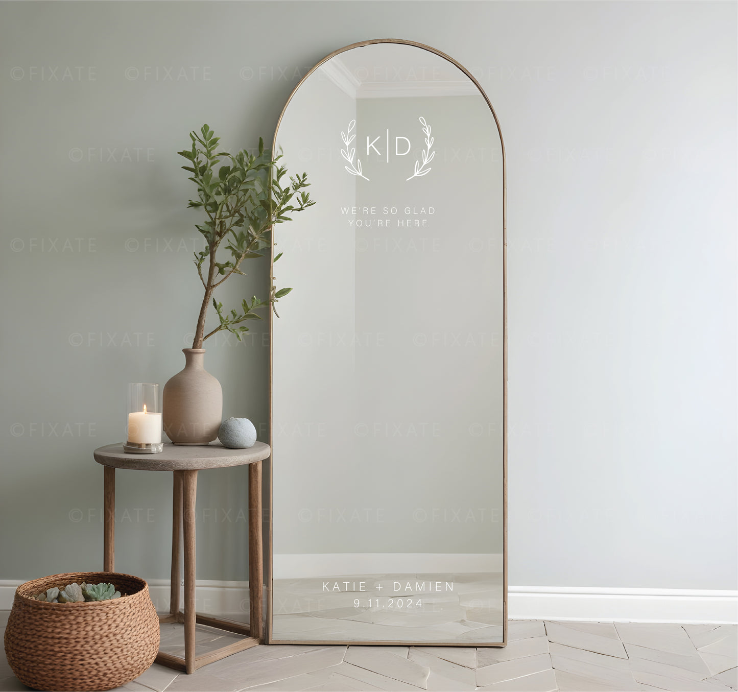 Wedding Selfie Mirror Decal Monogram Wreath