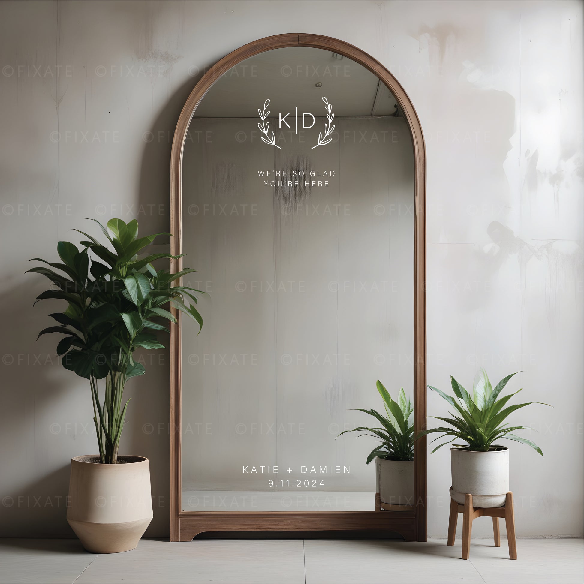 Wedding Selfie Mirror Decal Monogram Wreath