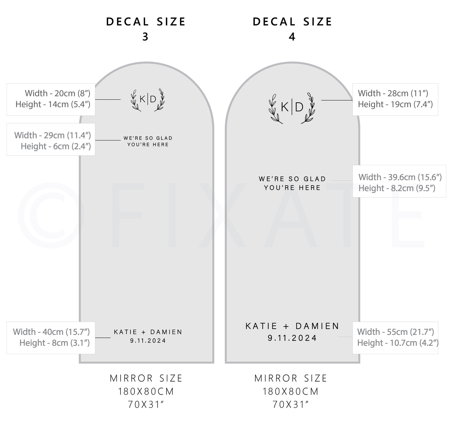 Wedding Selfie Mirror Decal Monogram Wreath