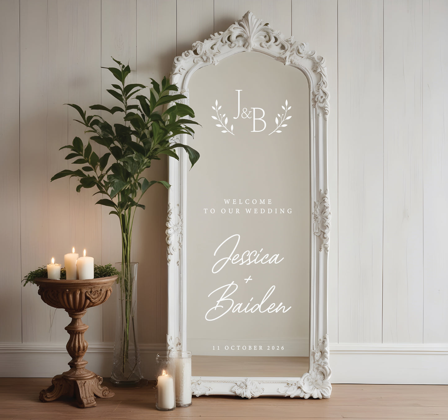 We're So Glad You're Here Wedding Mirror Decal