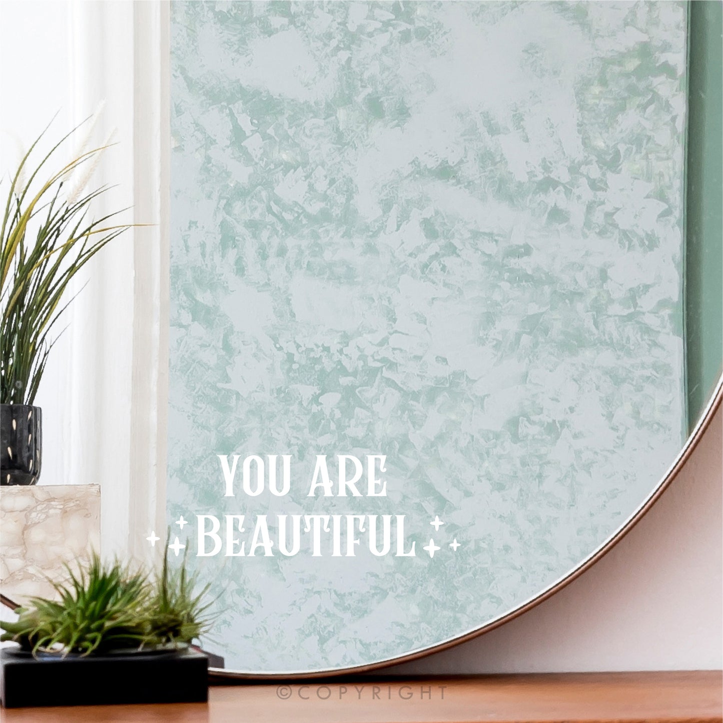You Are Beautiful With Stars Positive Affirmation Decal Motivational Quote Vinyl Sticker Transfer Words Mirror Decal Salon Decor