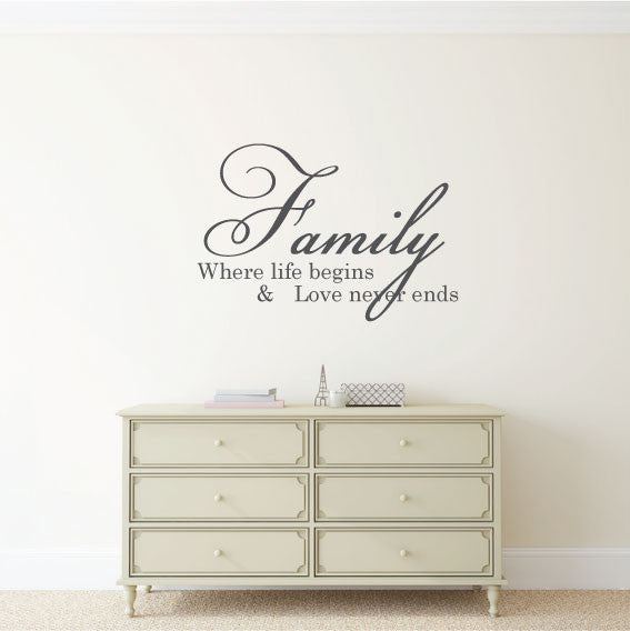 Wall Sticker Quote - Family Where Life Begins and Love Never Ends