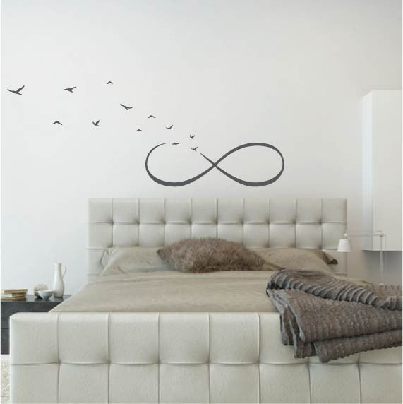 Wall Sticker Love - Infinity Symbol with Flying Birds