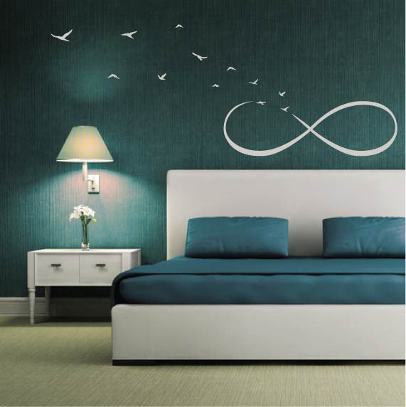 Wall Sticker Love - Infinity Symbol with Flying Birds