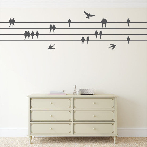 Perched birds sitting on a wires wall sticker design