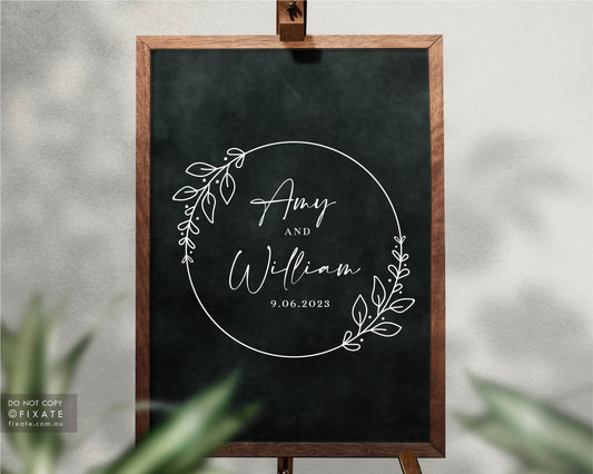 Personalized Wedding Welcome Sign Decal - Floral Wreath