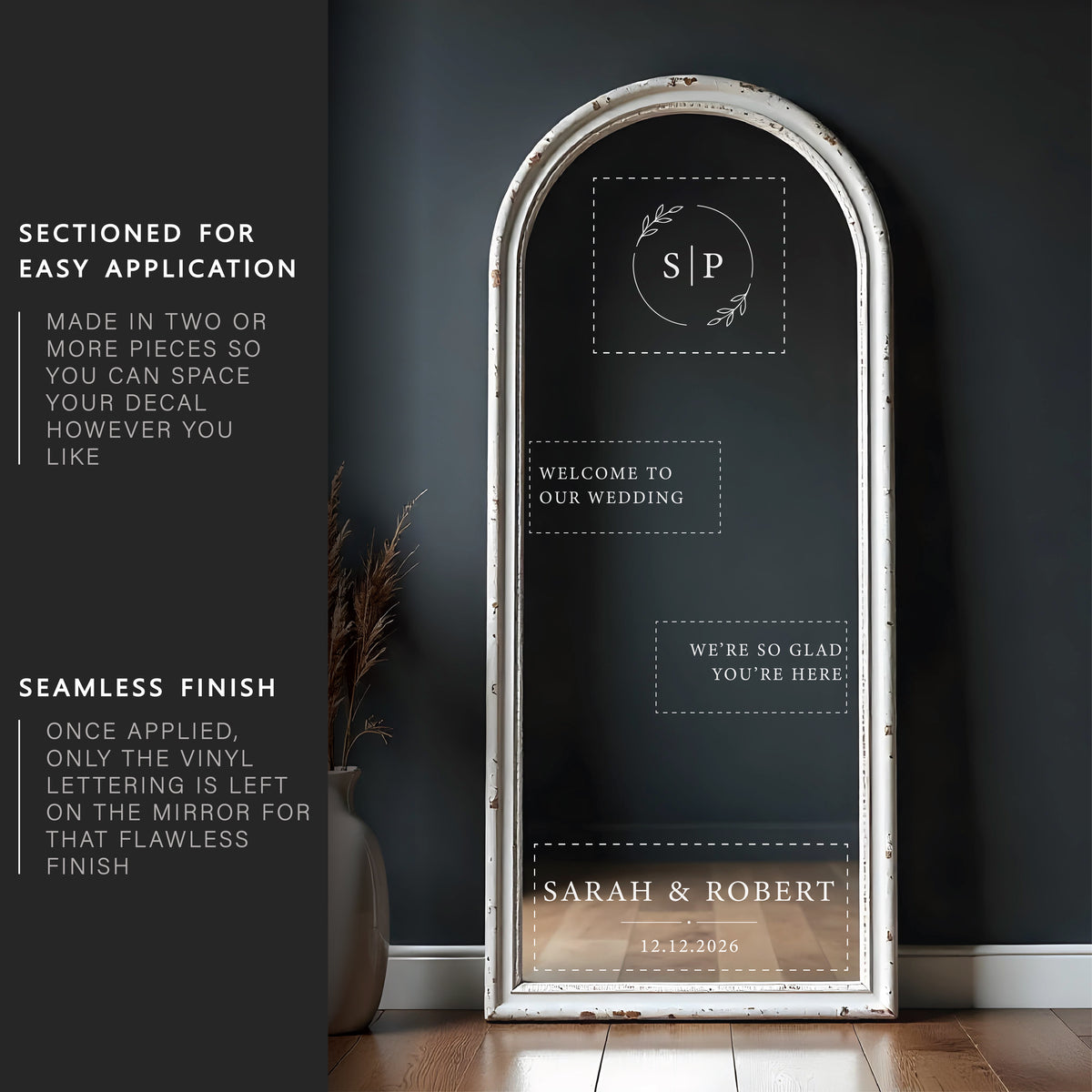 We're So Glad You're Here Wedding Mirror Decal 75