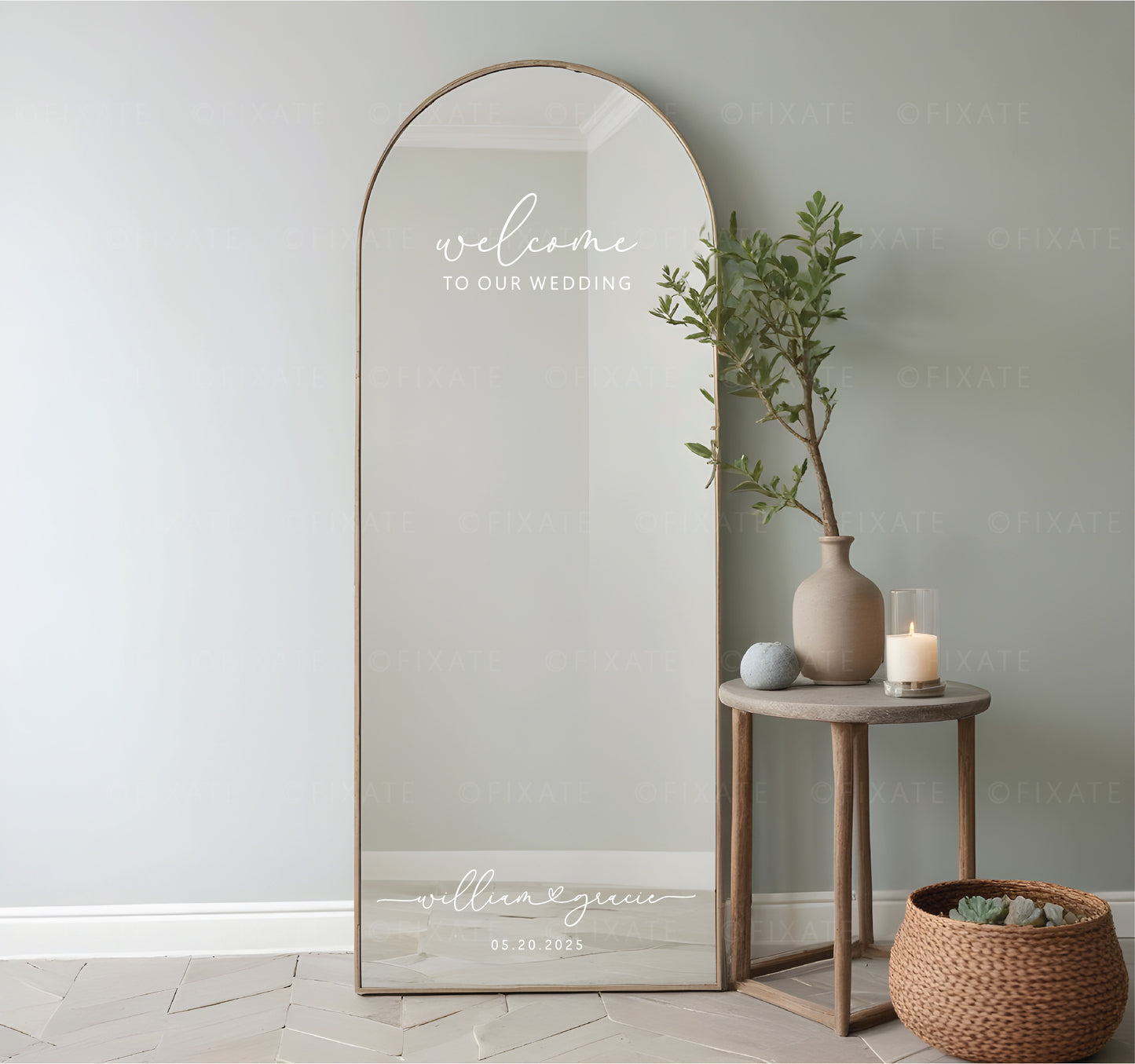 welcome to our wedding mirror decal with custom names and date