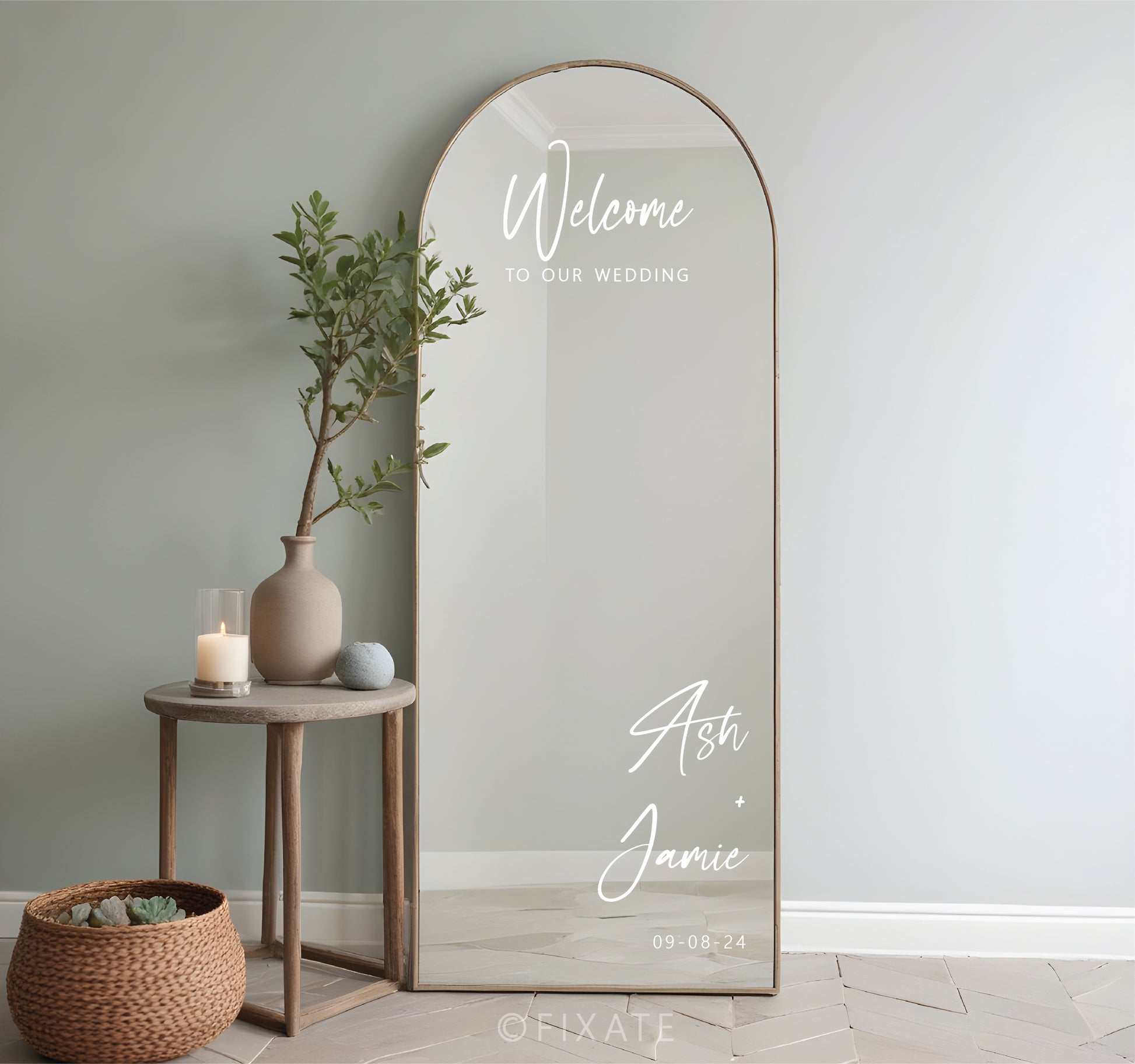 Wedding Mirror Sticker Vinyl Decal for DIY Sign, Custom Welcome to Our Wedding Decal with Names and Date 03
