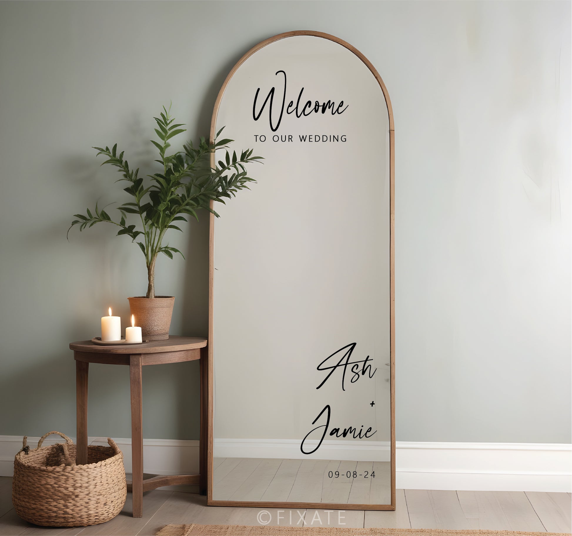 Wedding Mirror Sticker Vinyl Decal for DIY Sign, Custom Welcome to Our Wedding Decal with Names and Date 03