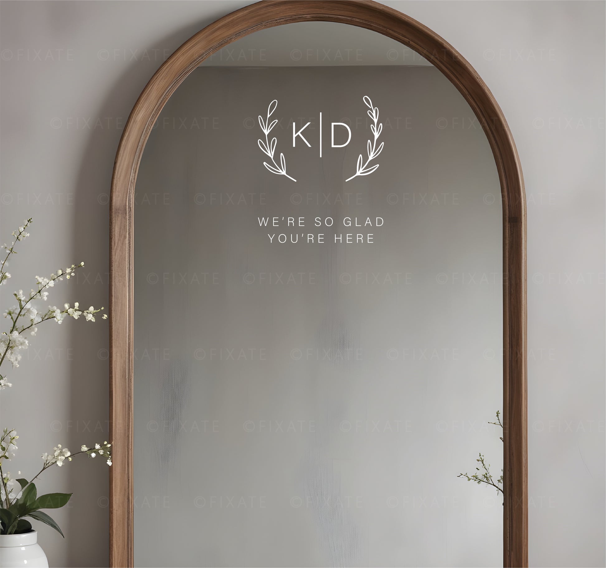 Wedding Selfie Mirror Decal Monogram Wreath
