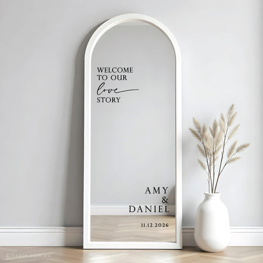 Welcome To Our Love Story Wedding Mirror Decal Sticker