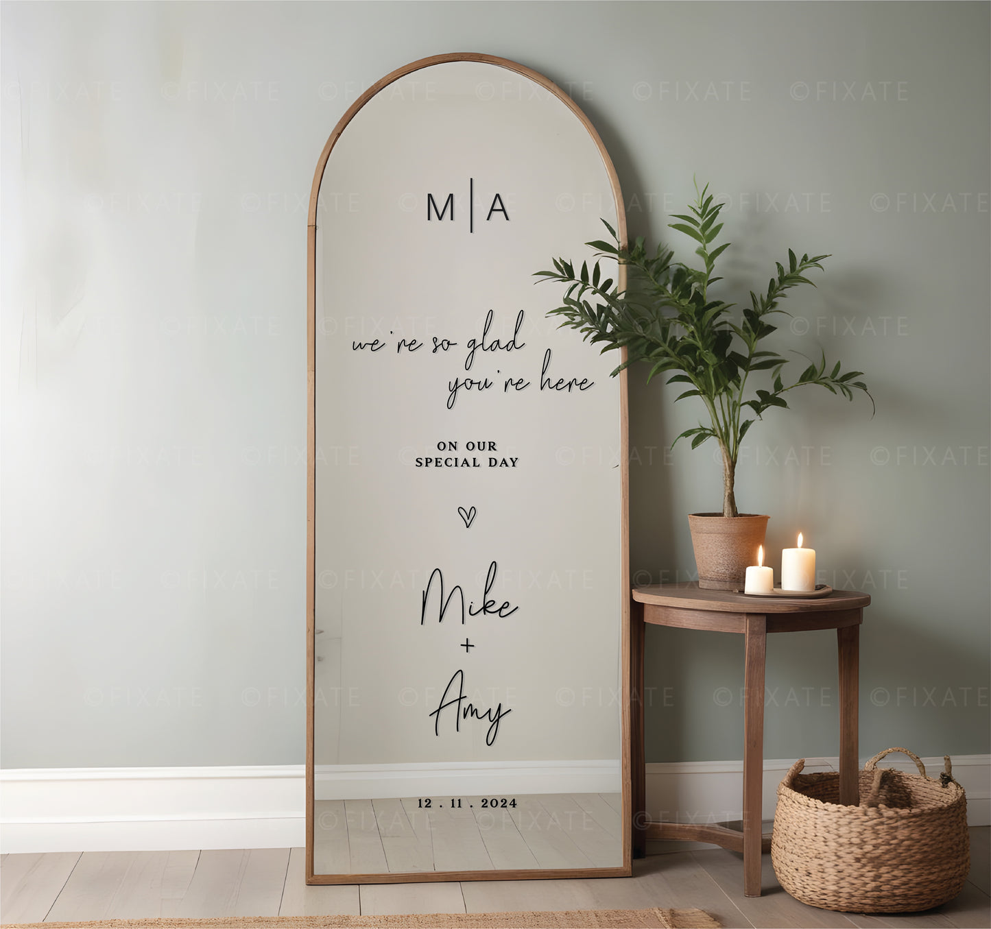 Wedding Welcome Mirror Decal – We're So Glad You're Here Custom Vinyl Sticker with Names and Date