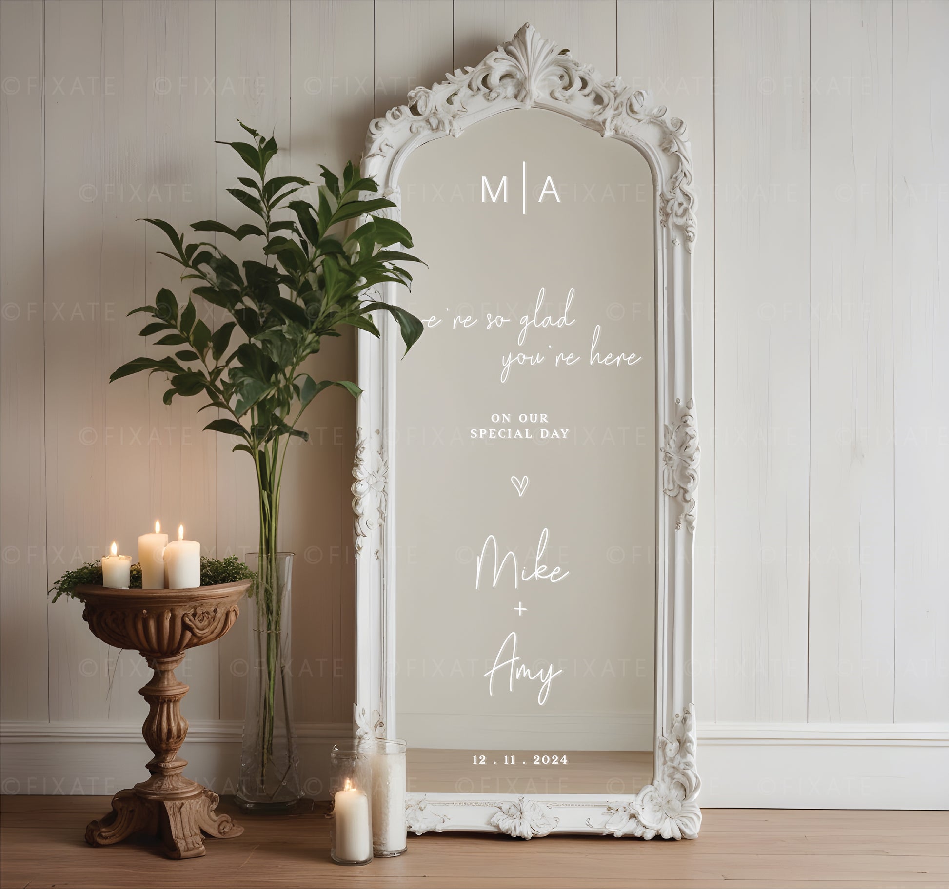 Wedding Welcome Mirror Decal – We're So Glad You're Here Custom Vinyl Sticker with Names and Date