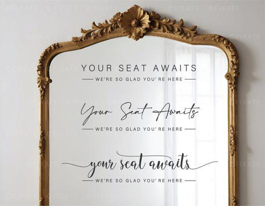 Your seat awaits we're so glad you're here seating chart decal wedding sticker
