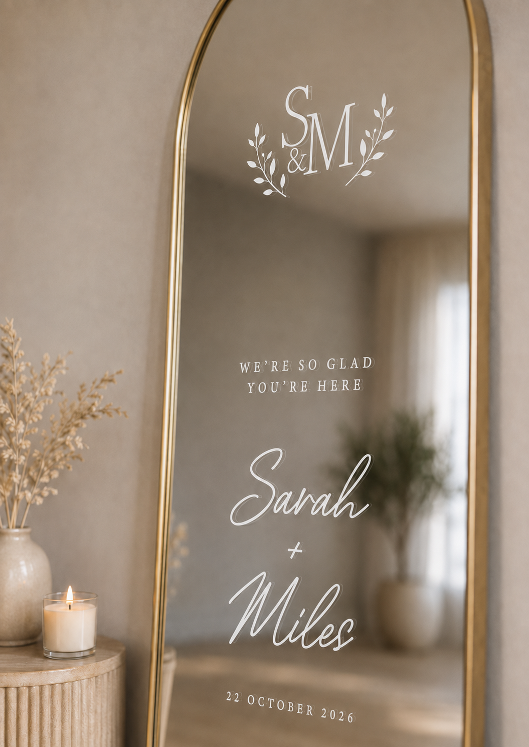 We're So Glad You're Here Wedding Mirror Decal
