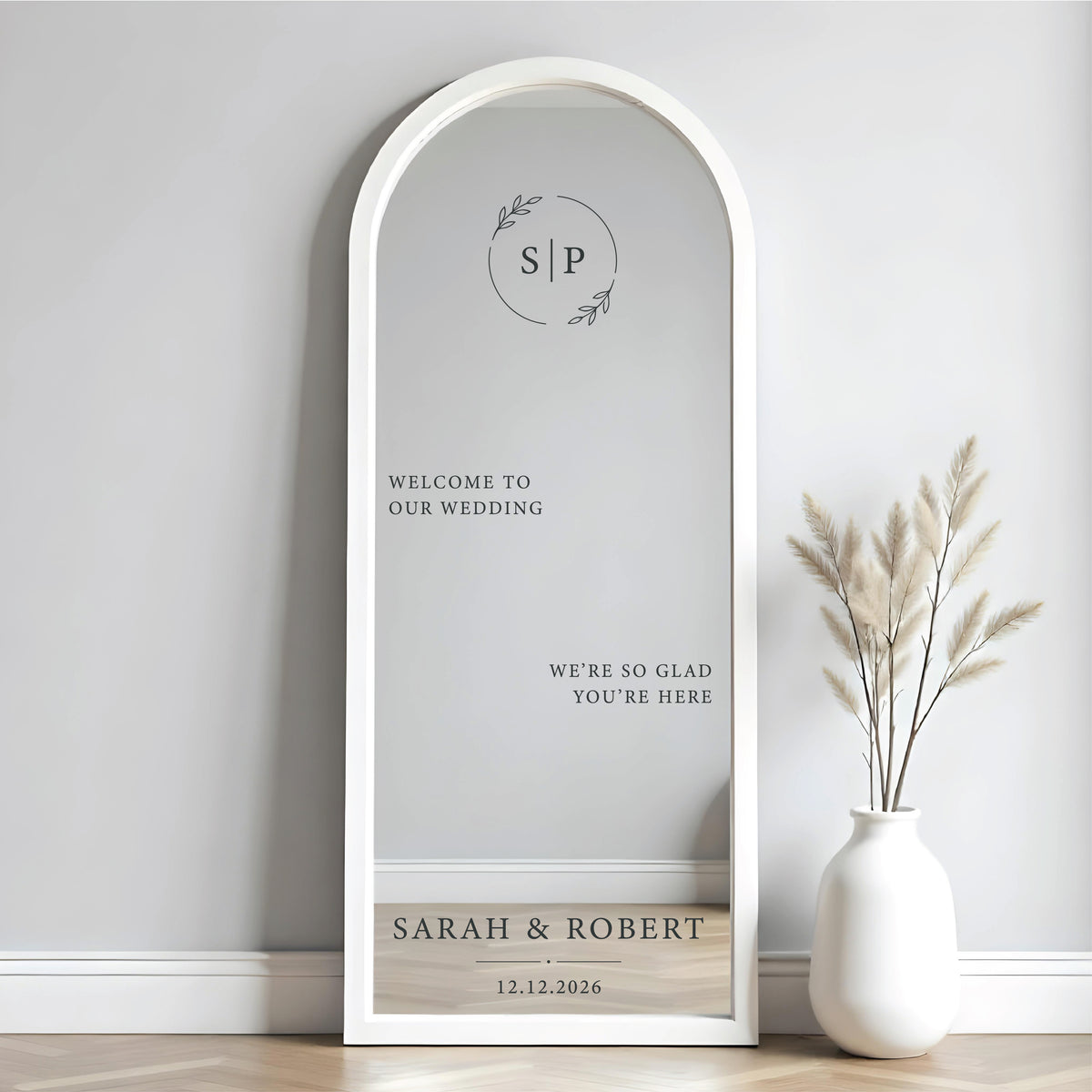 We're So Glad You're Here Wedding Mirror Decal