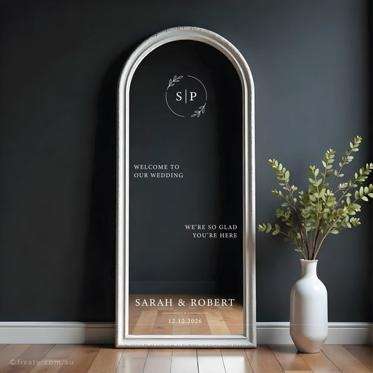 We're So Glad You're Here Wedding Mirror Decal