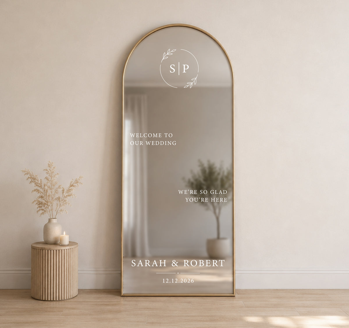 We're So Glad You're Here Wedding Mirror Decal