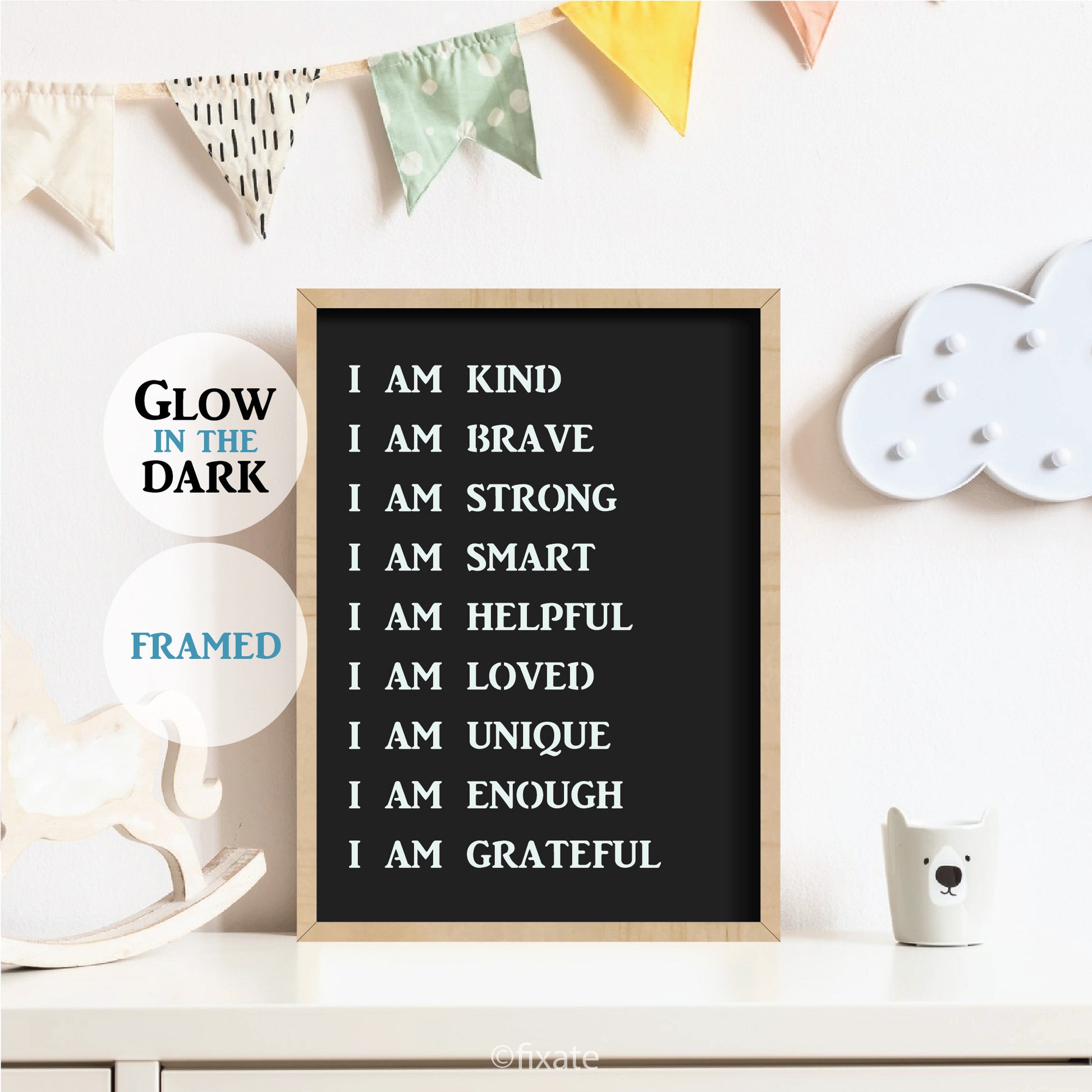 I Am Plaque Glow In The Dark Bedside Decor For Kids Room Positive Affirmation I Am Kind Brave Strong Smart Motivational Sign Night Light