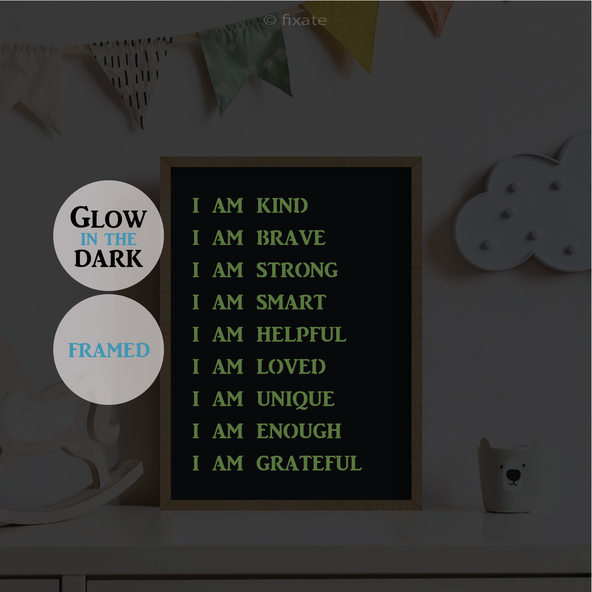 I Am Plaque Glow In The Dark Bedside Decor For Kids Room Positive Affirmation I Am Kind Brave Strong Smart Motivational Sign Night Light