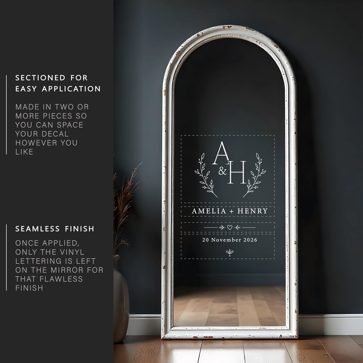 Wedding Mirror Decal Wreath Monogram