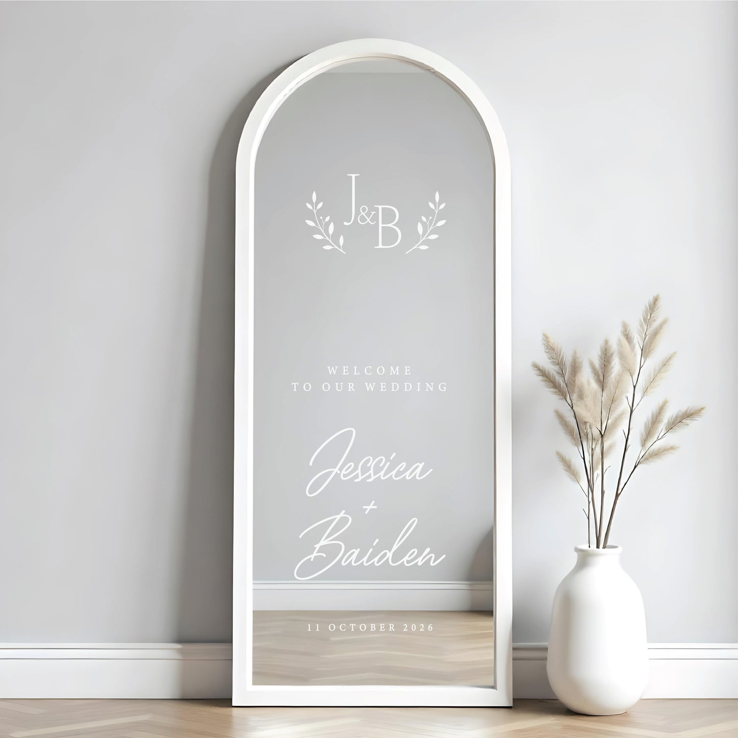 We're So Glad You're Here Wedding Mirror Decal