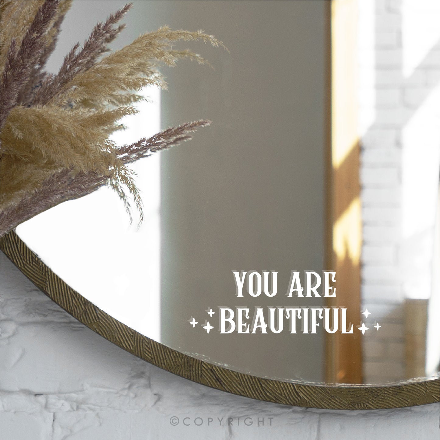 You Are Beautiful With Stars Positive Affirmation Decal Motivational Quote Vinyl Sticker Transfer Words Mirror Decal Salon Decor