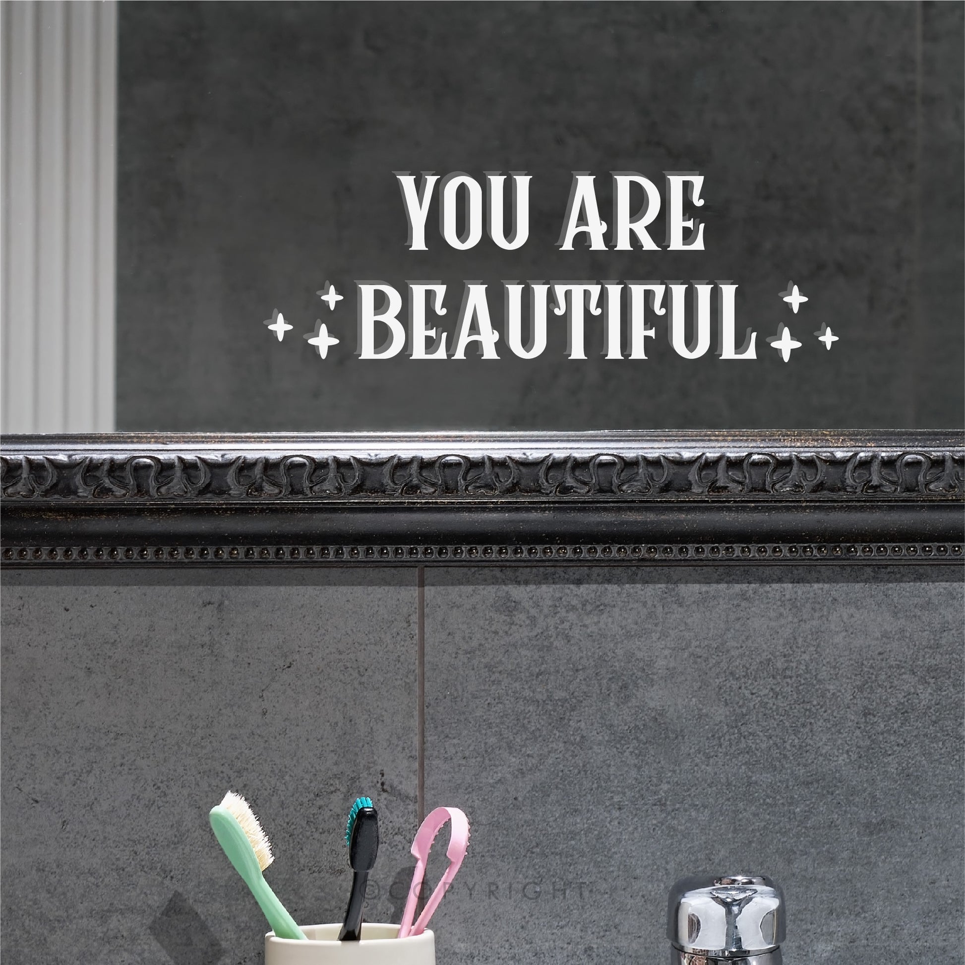 You Are Beautiful With Stars Positive Affirmation Decal Motivational Quote Vinyl Sticker Transfer Words Mirror Decal Salon Decor
