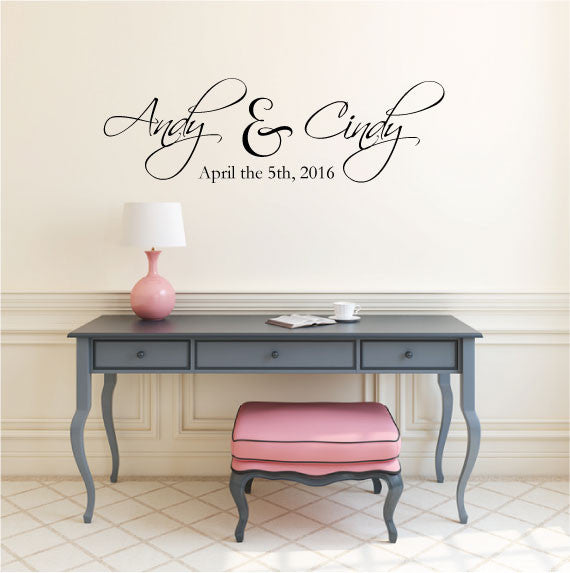 Custom Wedding Wall Sticker Quote Names and Dates Fixate