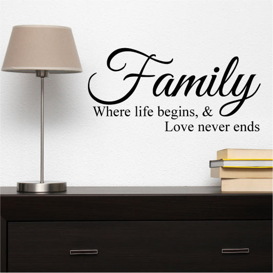 Wall Sticker Quote - Family Where Life Begins and Love Never Ends