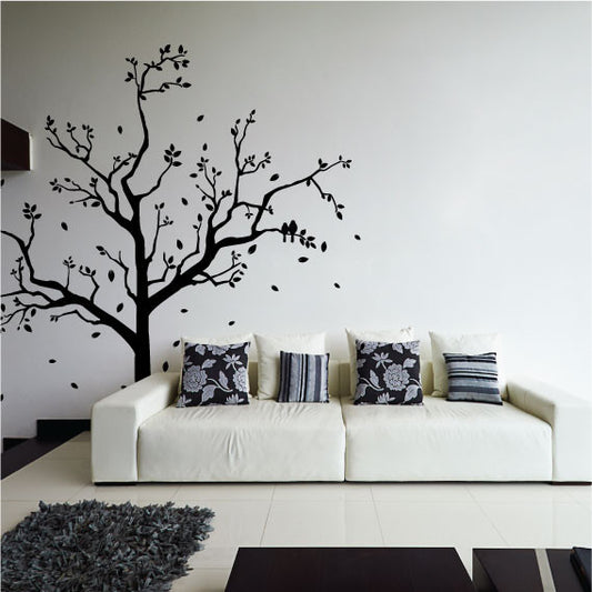  Large Tree Wall Sticker Design with Falling Leaves and Flying Birds