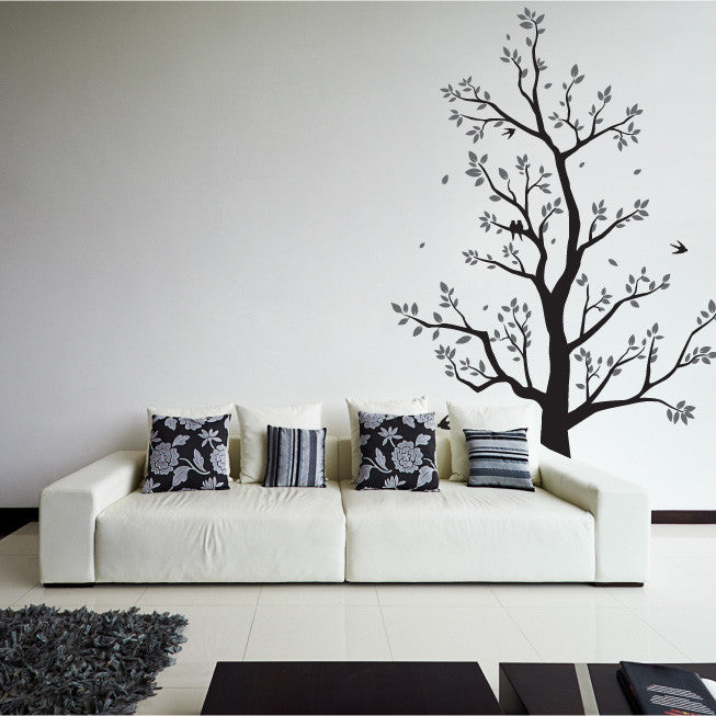 Large Tree Wall Sticker with leaves, branches & flying birds