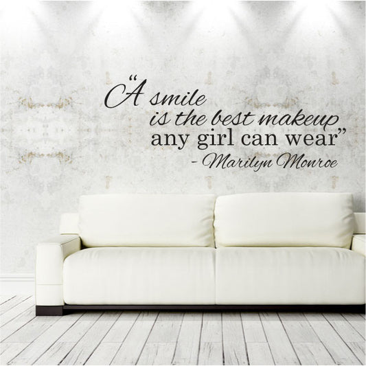 Wall Sticker Quote – A Smile is the best makeup any girl can wear – Marilyn Monroe